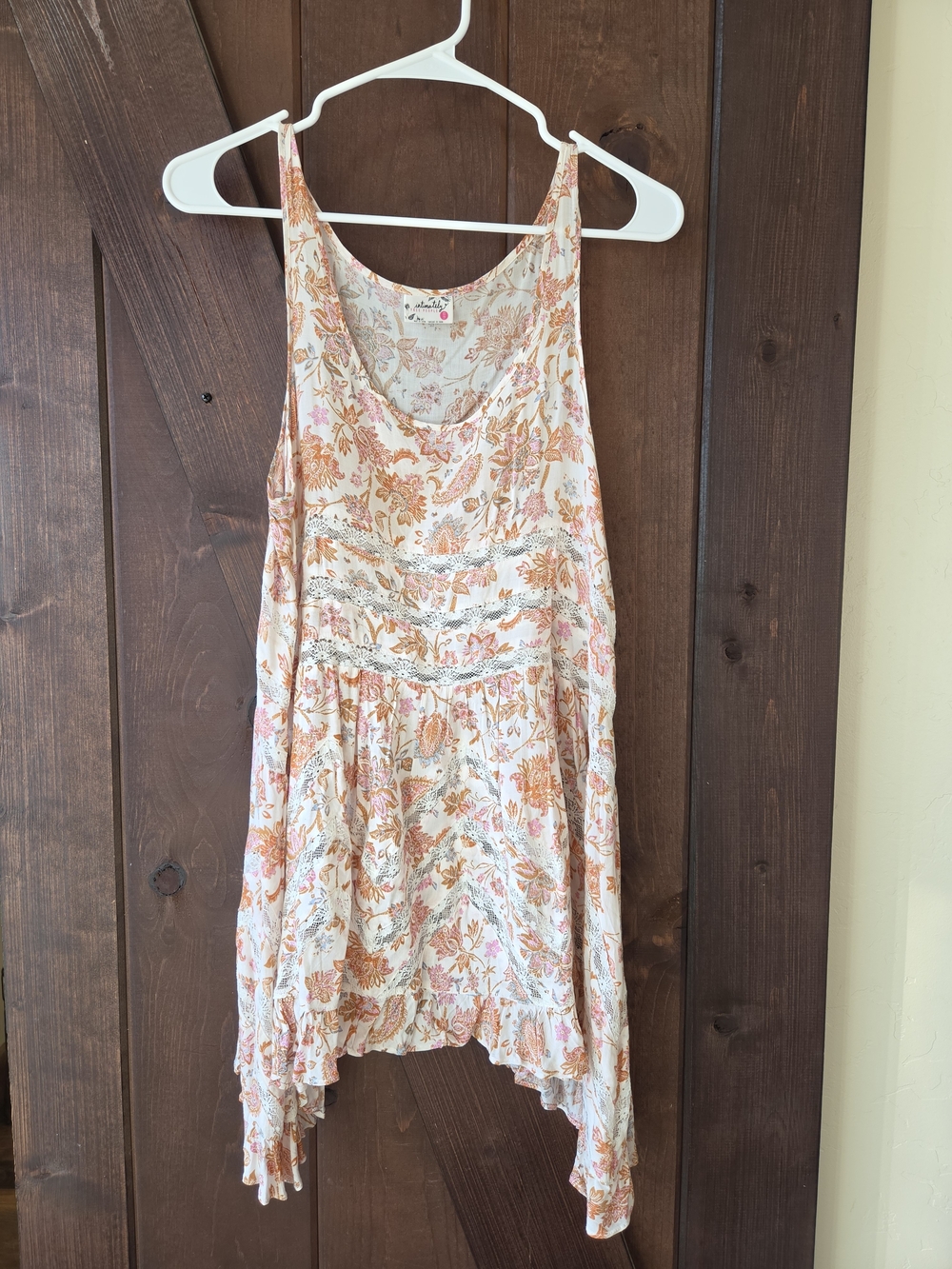 Free People Intimately Floral Scoop Neck Tank Dress in Cream and Peach
